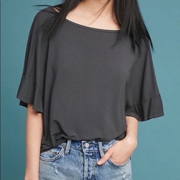 ❤️ Michael Stars Anthropologie Ruffle Sleeve Blouse Grey Top NWOT - Picture 2 of 3
